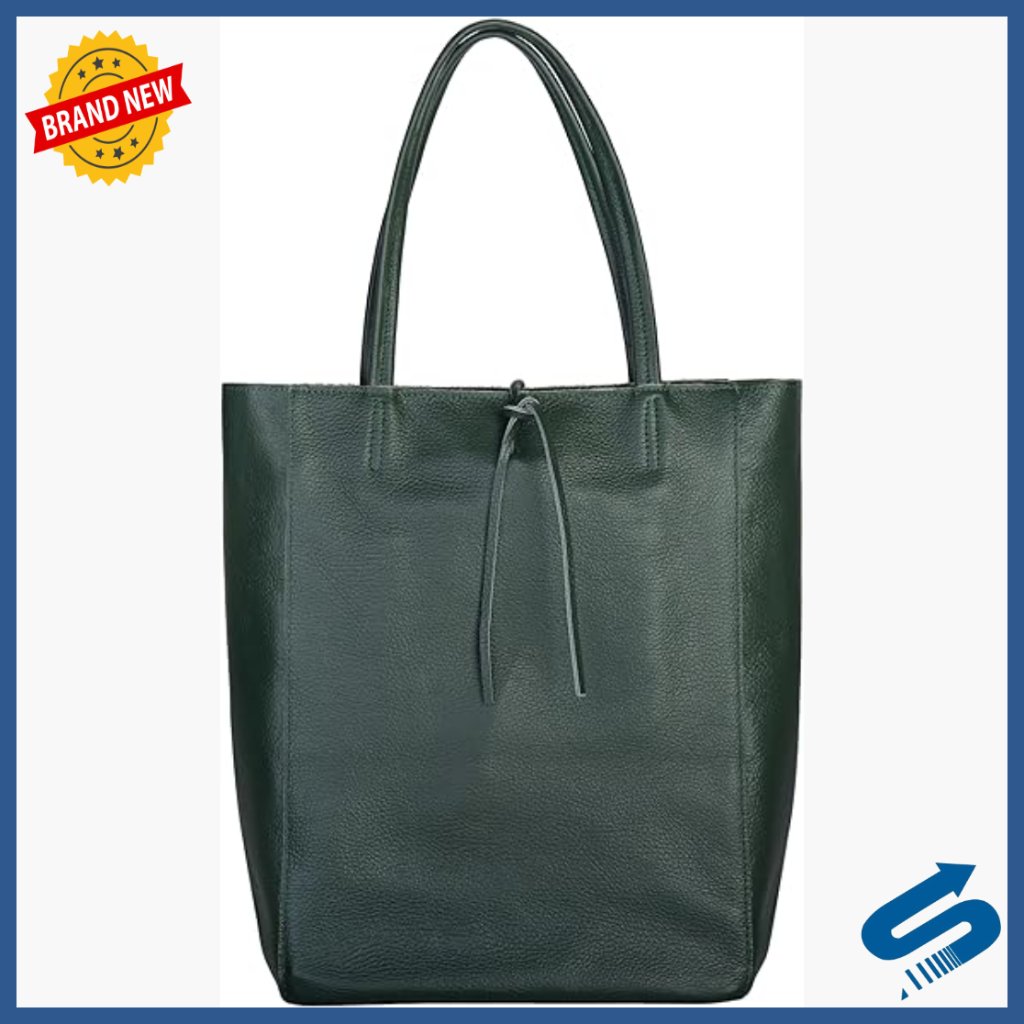 Large Italian Calf Leather Tote With Zipper Pocket For Work Travel